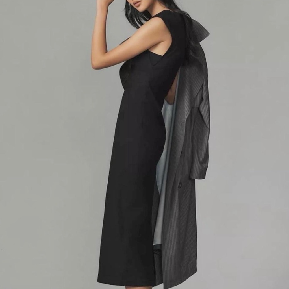 NEW Maeve Anthropologie Gathered Waist Sleeveless Midi Dress Black Women’s Small - Picture 6 of 13